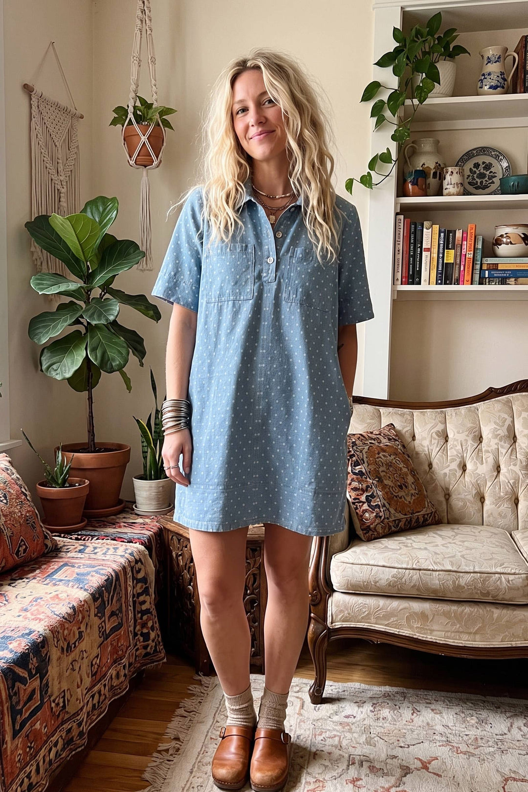 Sewn and Seen | Polka Dot Denim Shirt Dress