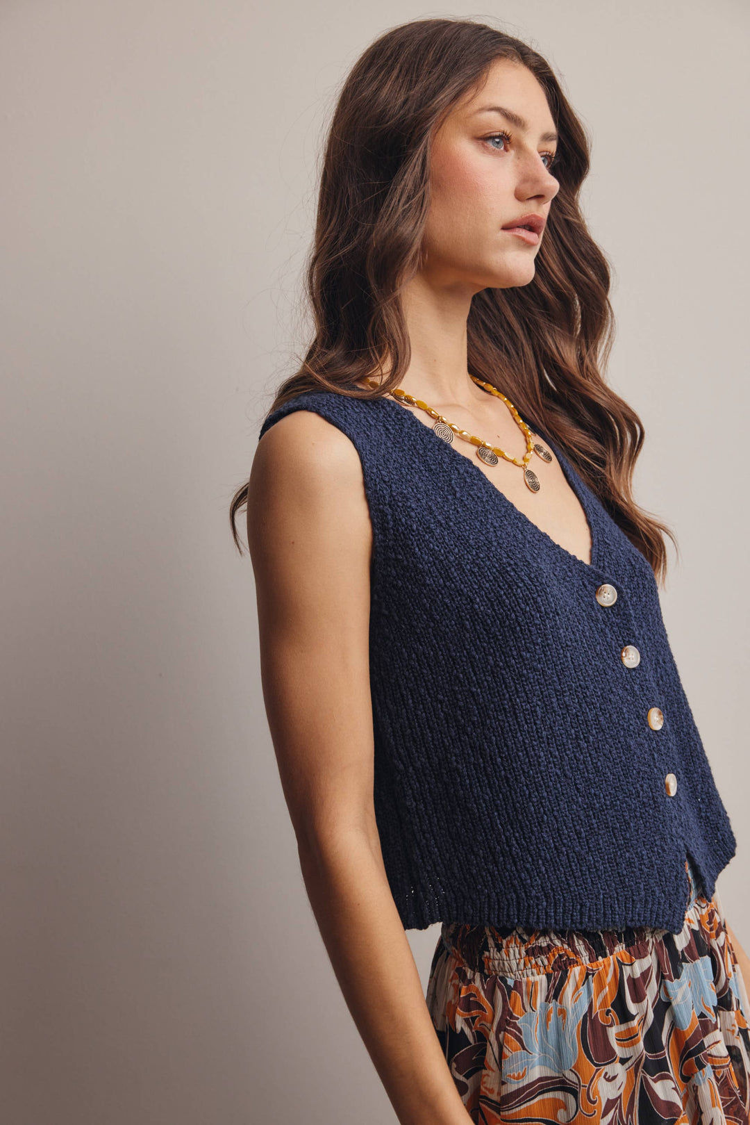 Forte | Button-Front Knit Vest Top