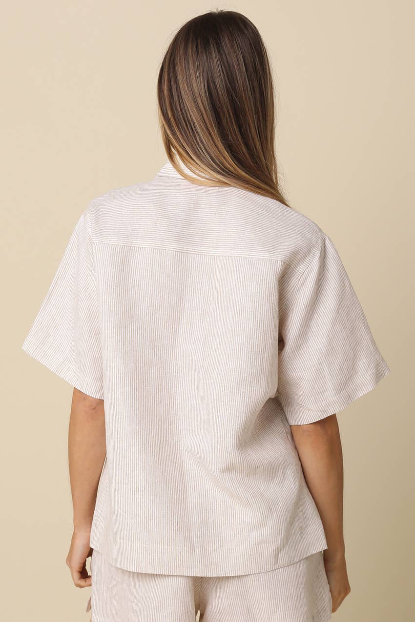 Olivacious | Alison Linen Striped Button-Up Shirt