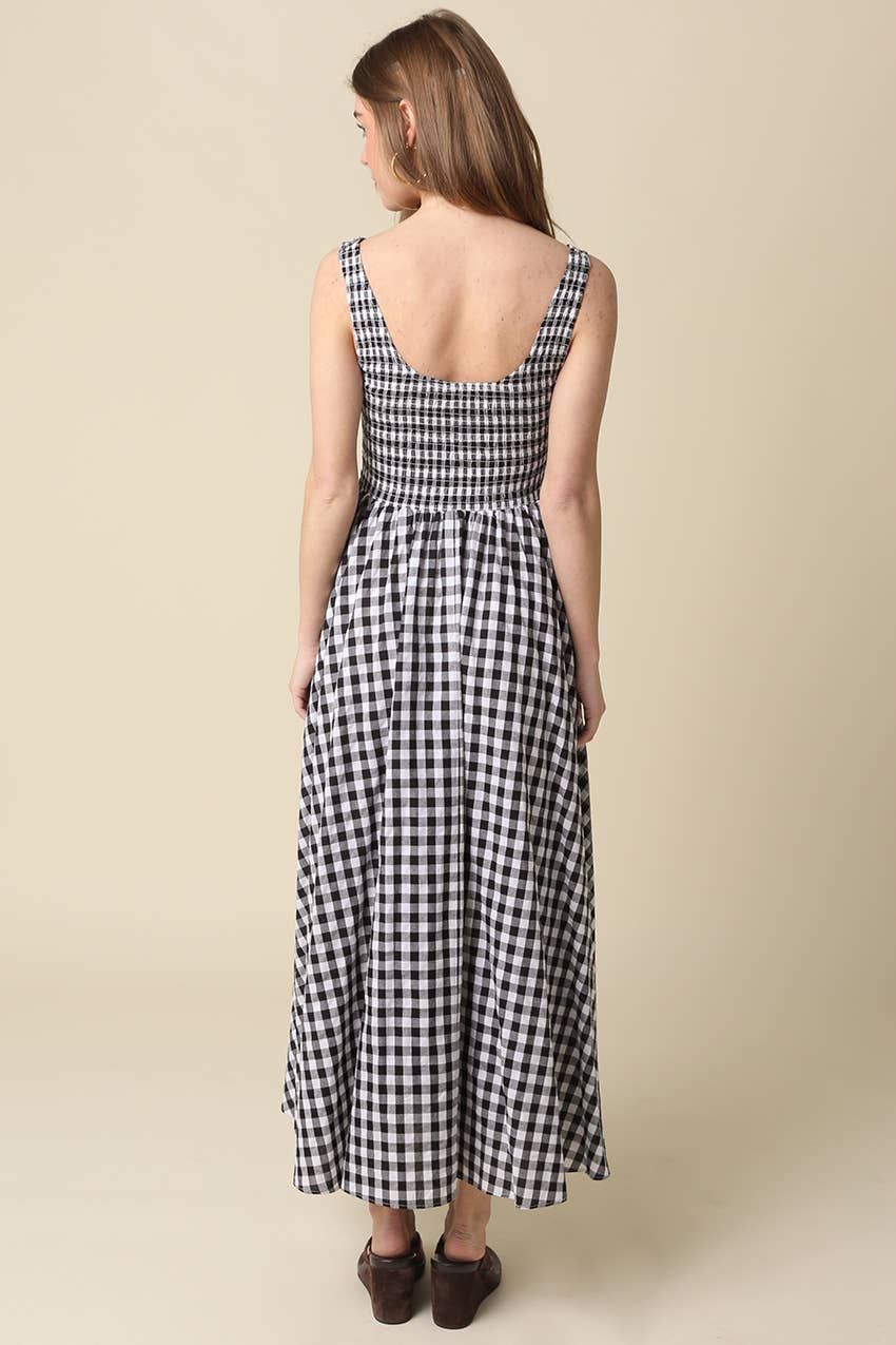 Olivaceous | Maren Gingham Smocked Maxi Dress