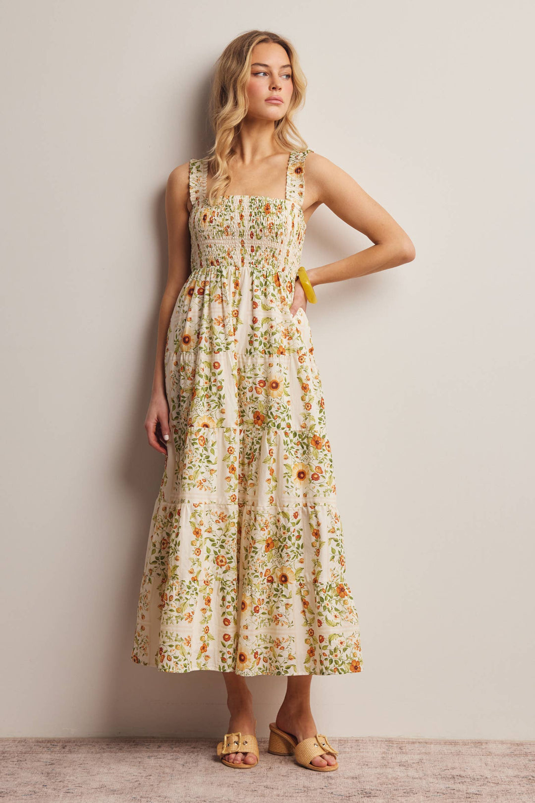 Forte | Floral Smocked Tiered Midi Dress