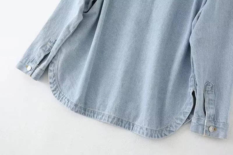 Sweetkama | Ladies Button-Up Pocket Denim Shacket
