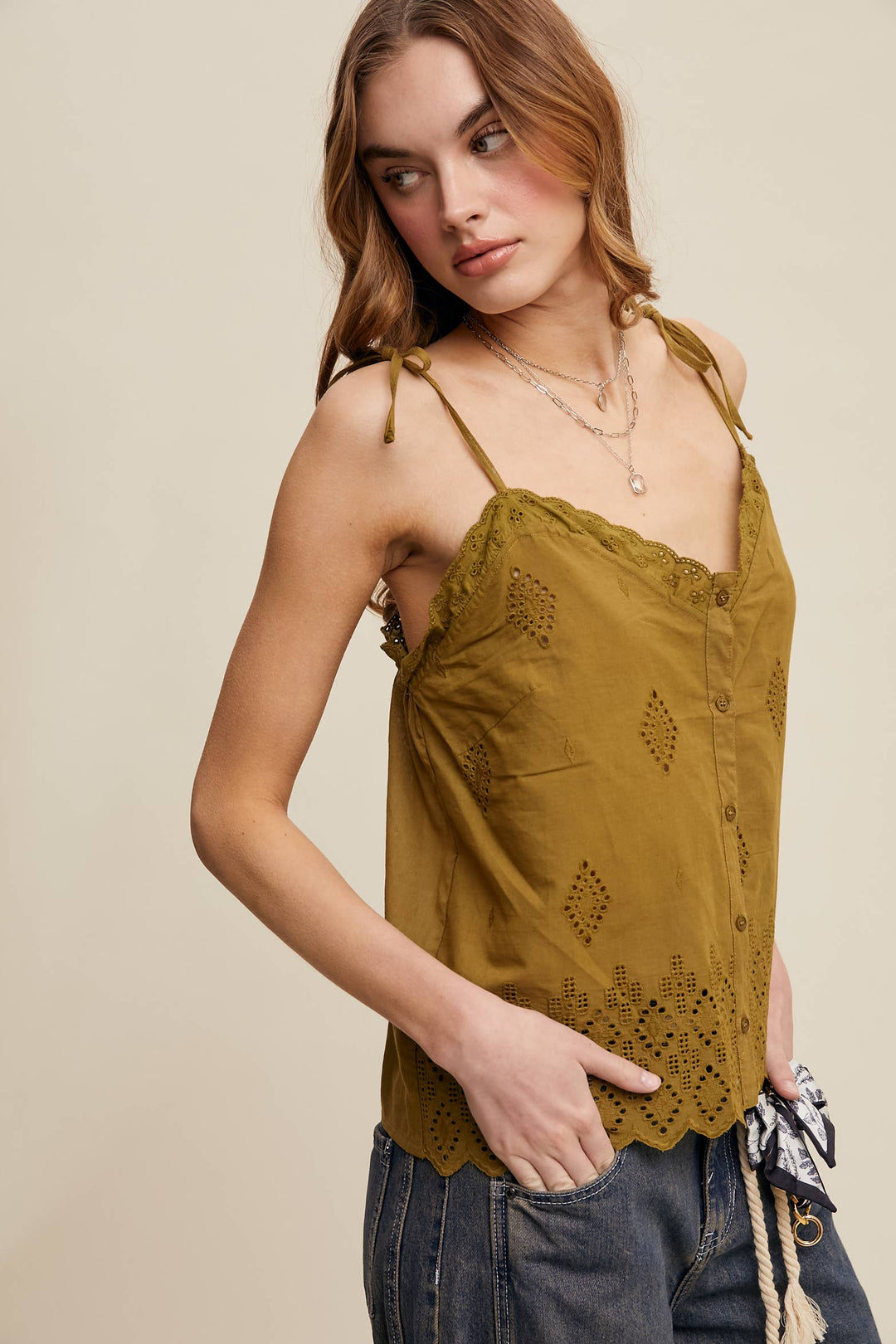 Listicle | Eyelet Embroidered Sleeveless Top