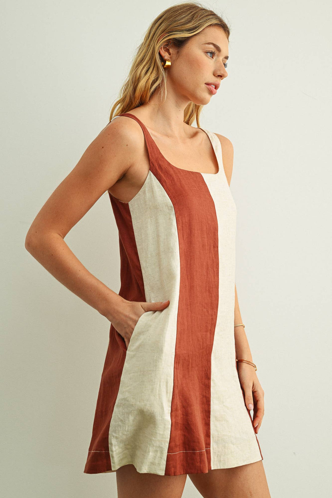 Miou Muse | Block Linen Mini Dress