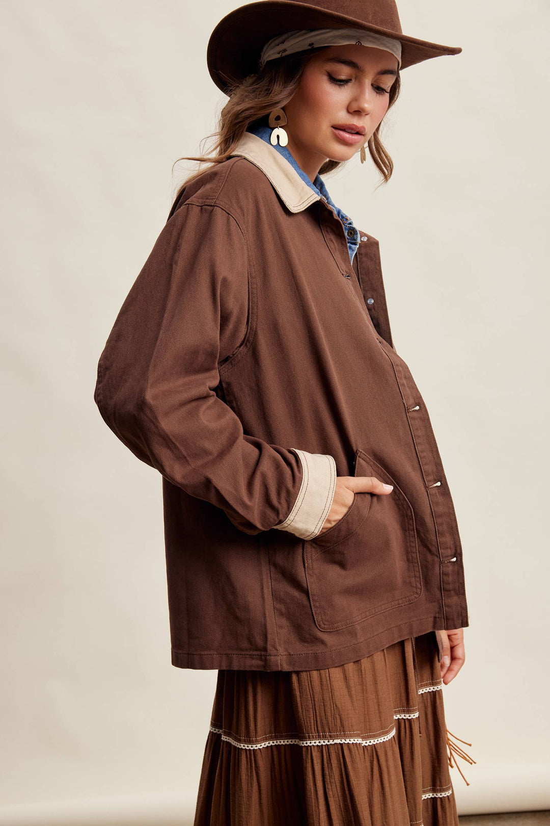 Listicle | Contrast Collar Utility Barn Jacket LJ0271