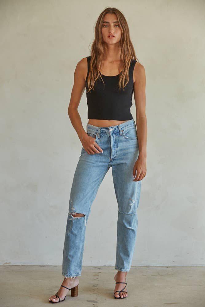 By Together | Knit Sweater Curve Neck Crop Tank Top