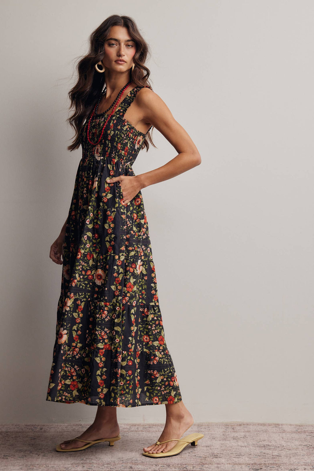 Forte | Floral Smocked Tiered Midi Dress