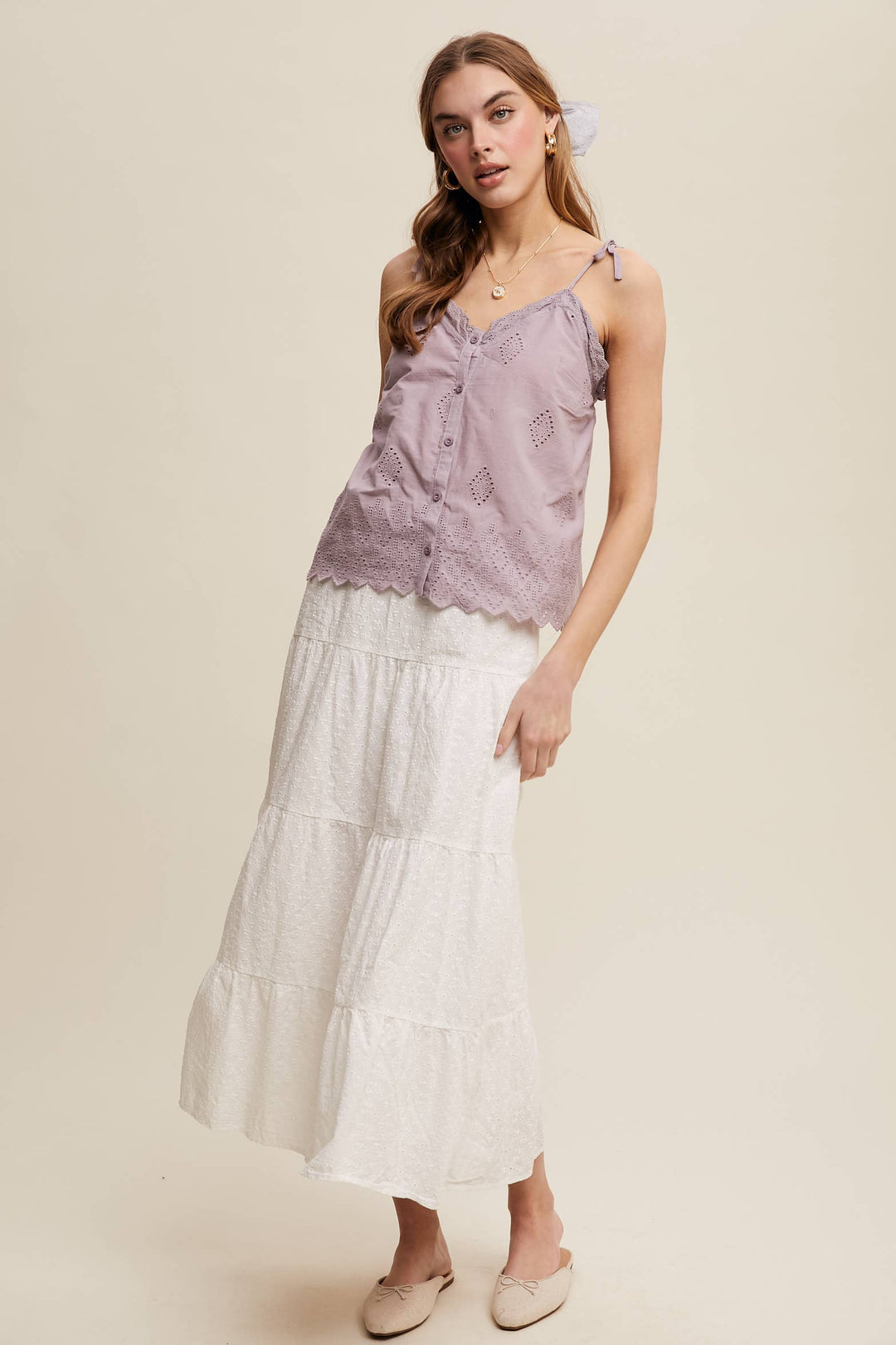 Listicle | Eyelet Embroidered Sleeveless Top