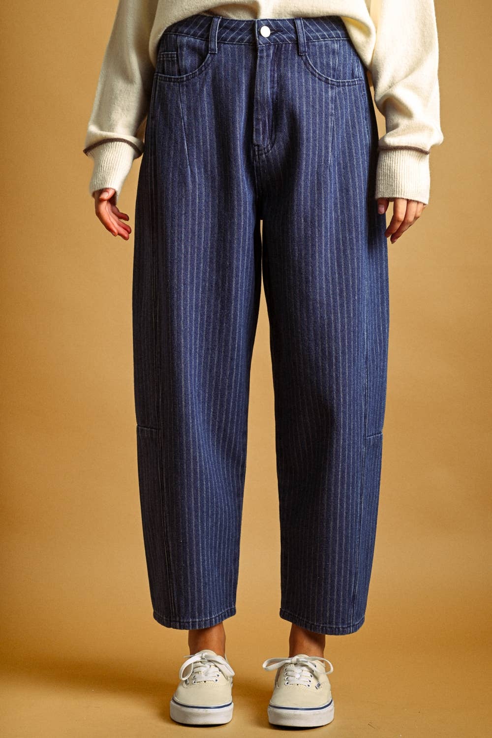 Miou Muse | Pinstriped Denim Barrel Pants