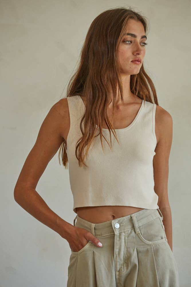 By Together | Knit Sweater Curve Neck Crop Tank Top