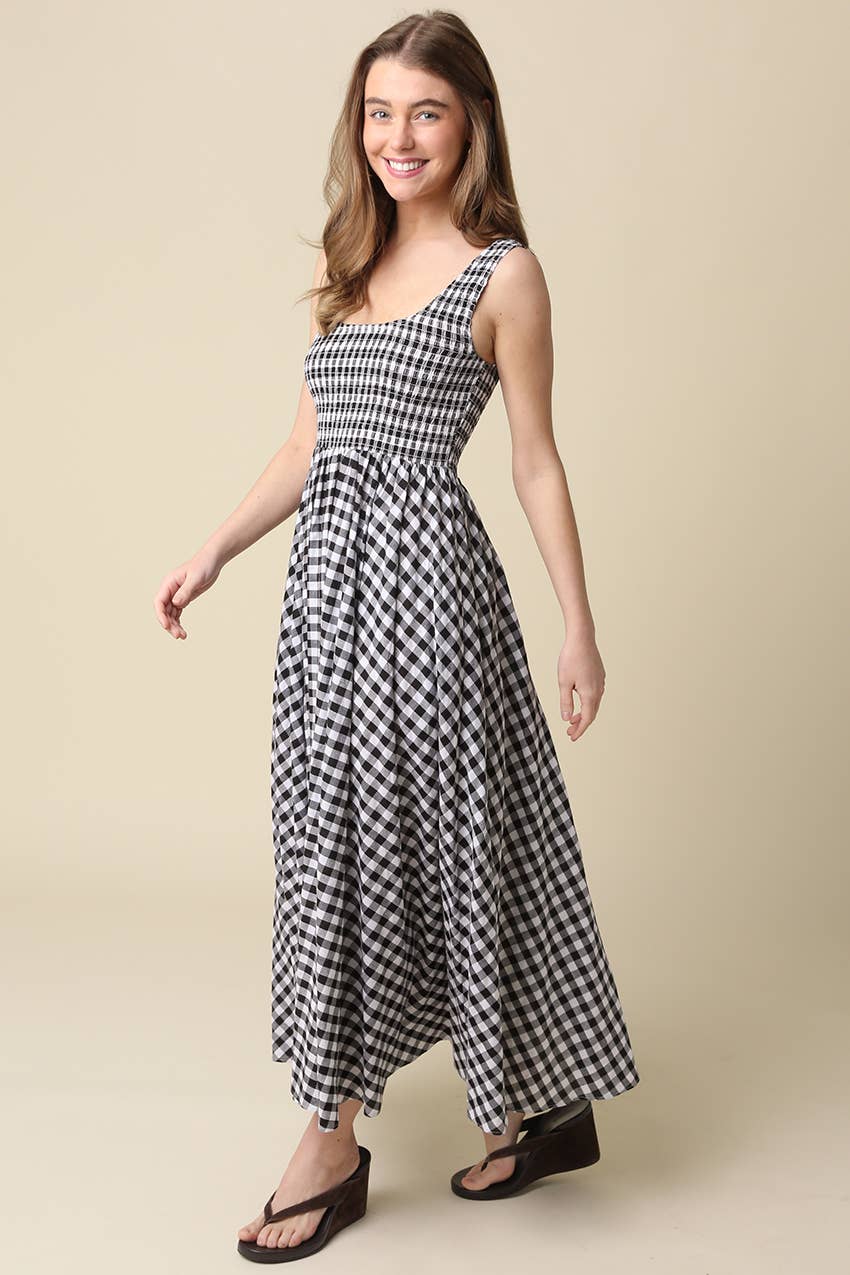 Olivaceous | Maren Gingham Smocked Maxi Dress