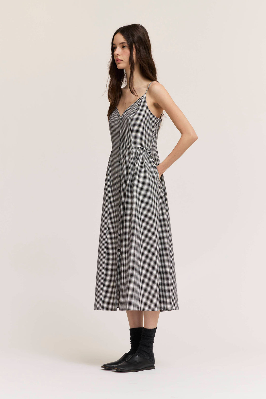 Grade and Gather | Strappy Button Down Gingham Midi Dress