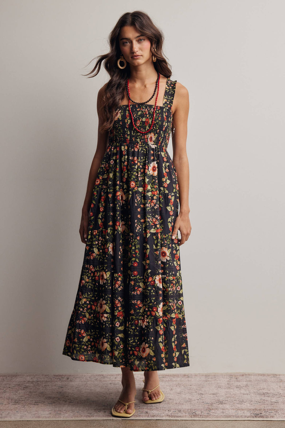 Forte | Floral Smocked Tiered Midi Dress