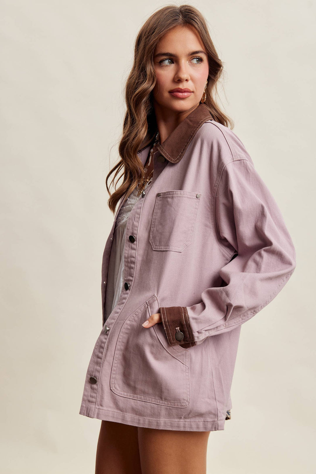 Listicle | Contrast Collar Utility Barn Jacket LJ0271