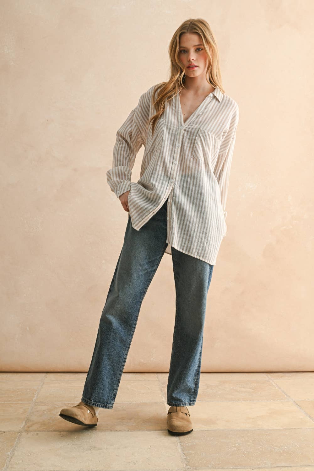 Miou Muse | Striped Button Down Shirt
