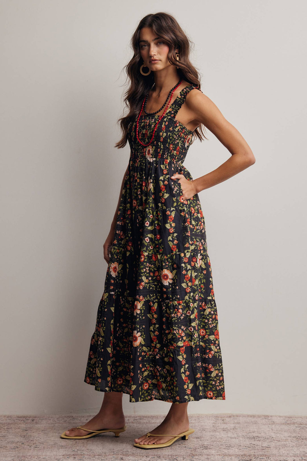 Forte | Floral Smocked Tiered Midi Dress
