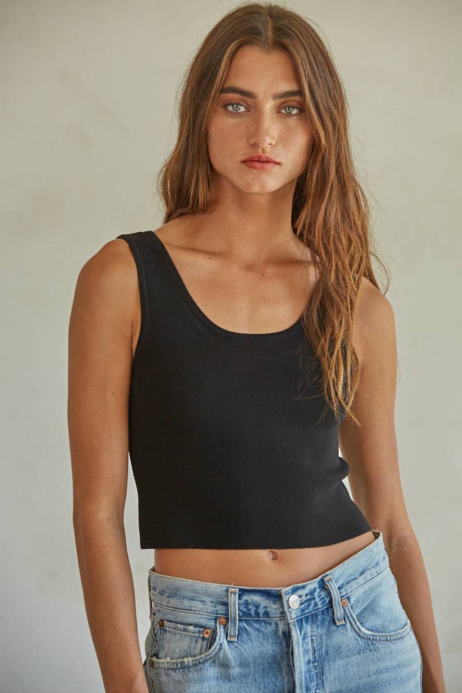 By Together | Knit Sweater Curve Neck Crop Tank Top