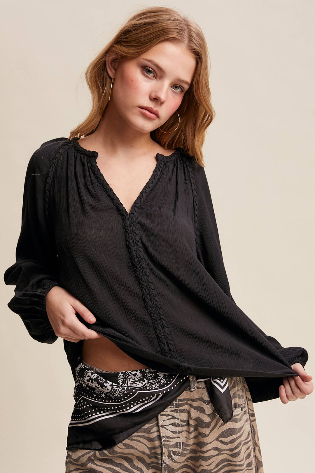 Listicle | Braided Trim Peasant Blouse