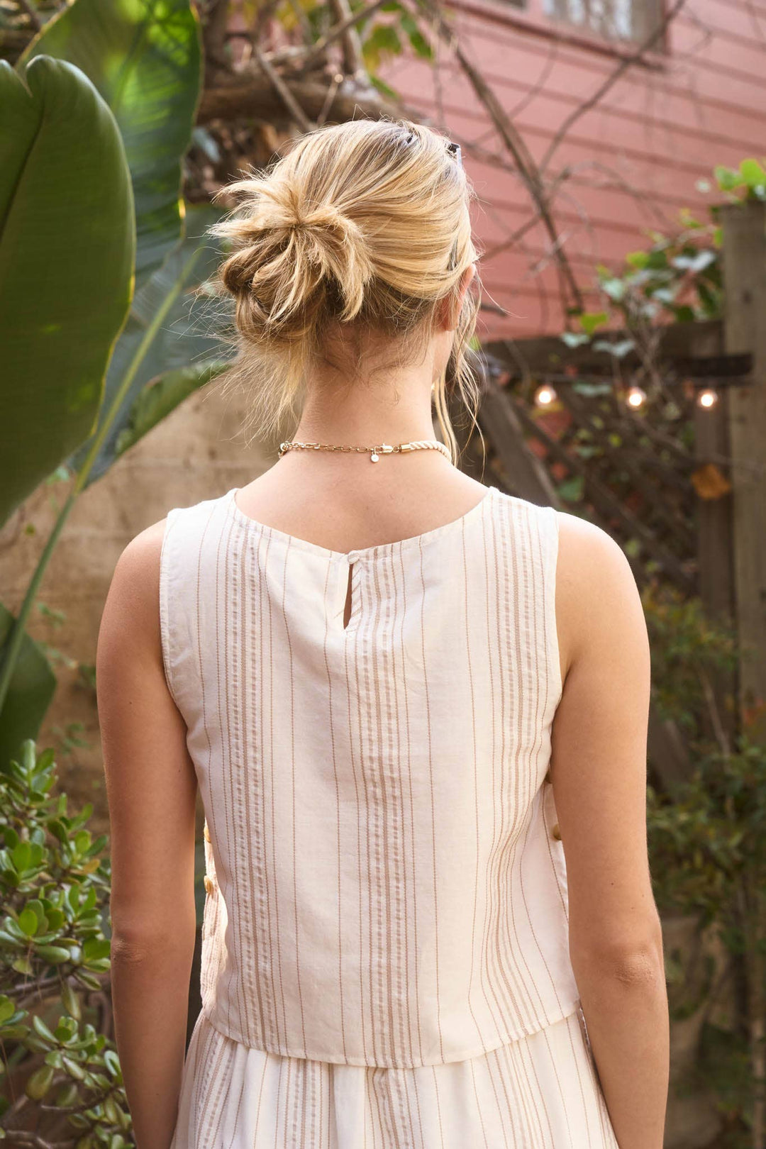 Blu Pepper | Striped Sleeveless Side Button Detail Top