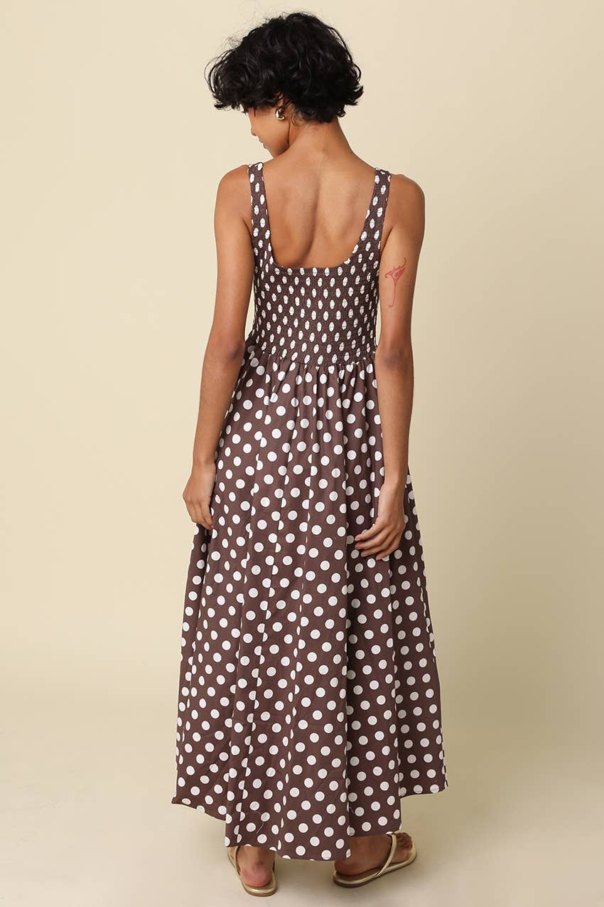 Olivaceous | Eileen Polka Dot Smock Maxi Dress