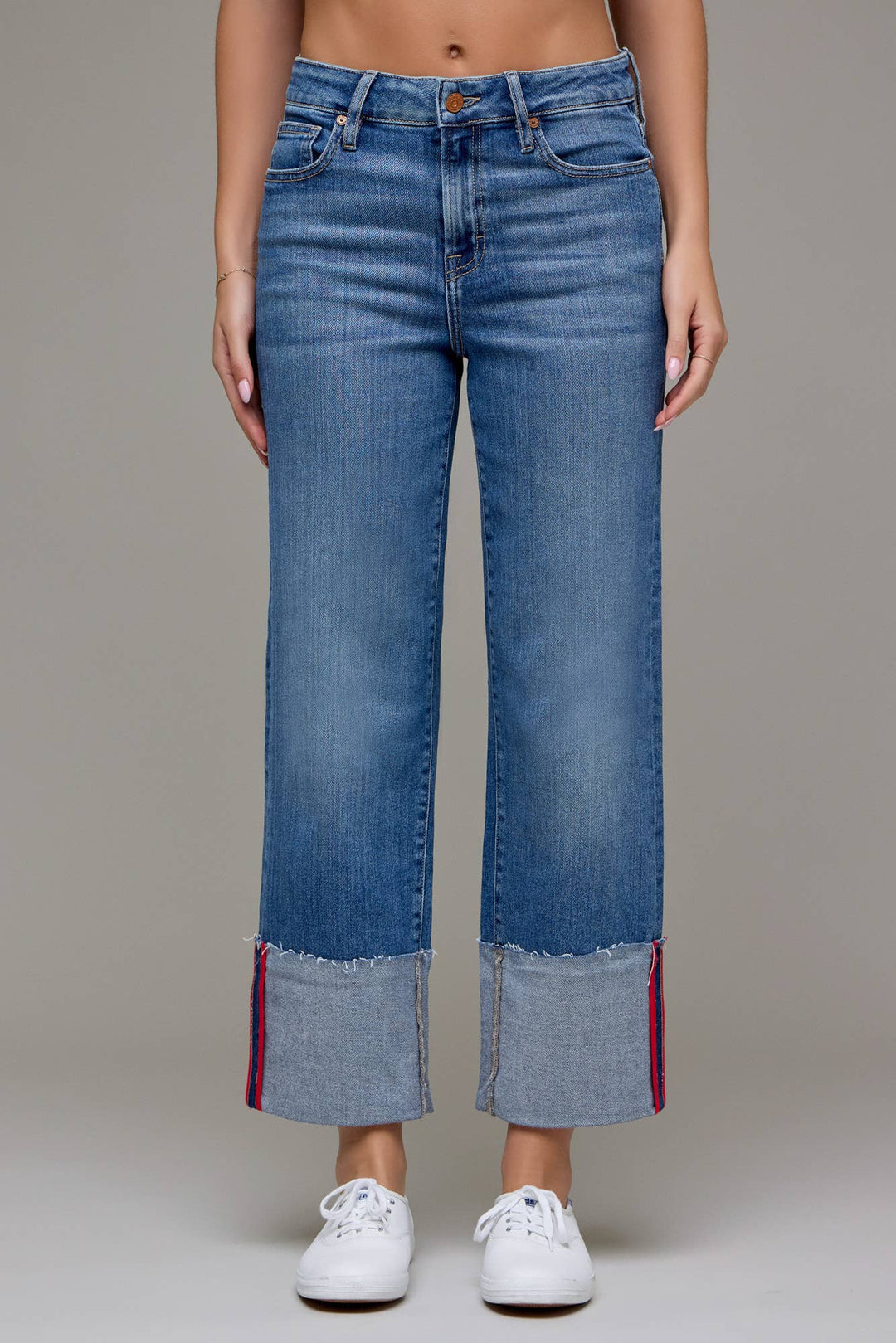 Hidden Jeans | Medium Wash High Rise Cuffed Red Tape Cropped Classic Straight