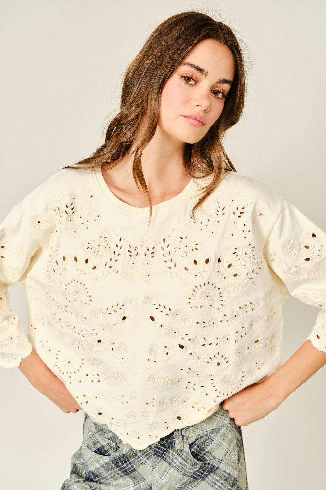 Aaron and Amber | Eyelet Terry Short sleeve Sweatshirt