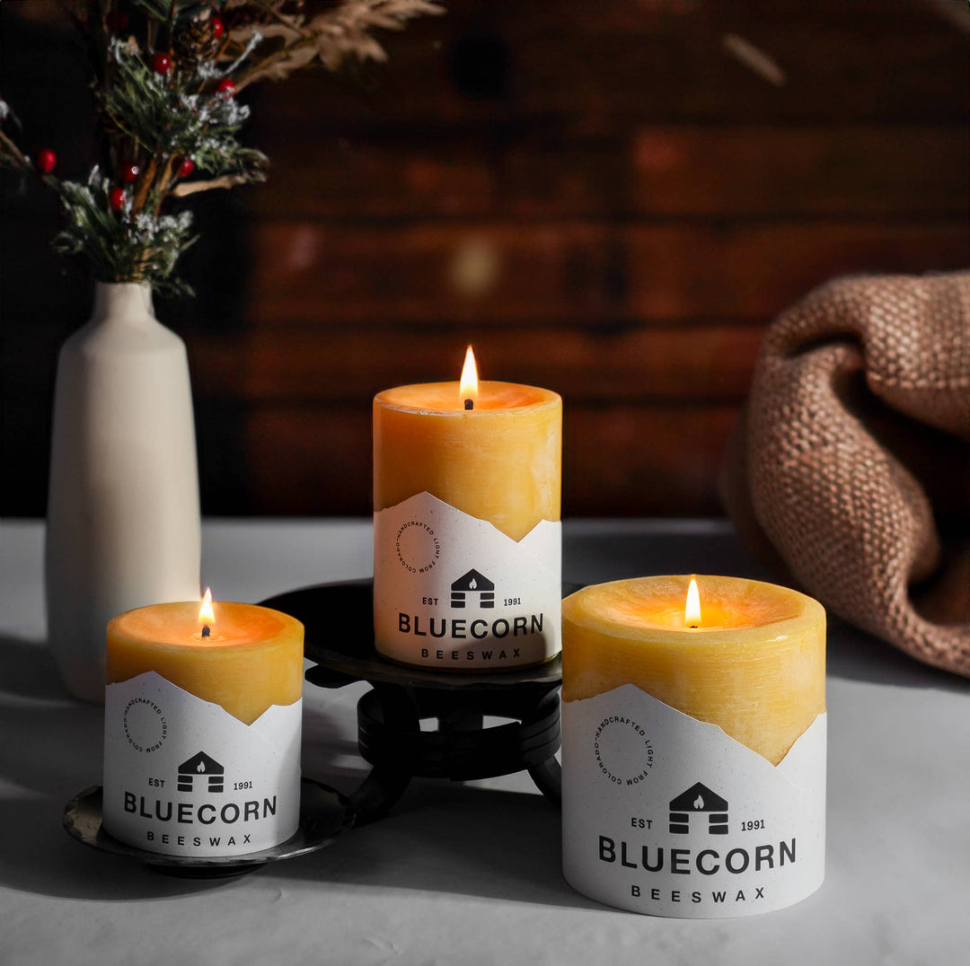 Bluecorn | Pure Beeswax Pillar Candles – Handmade in USA