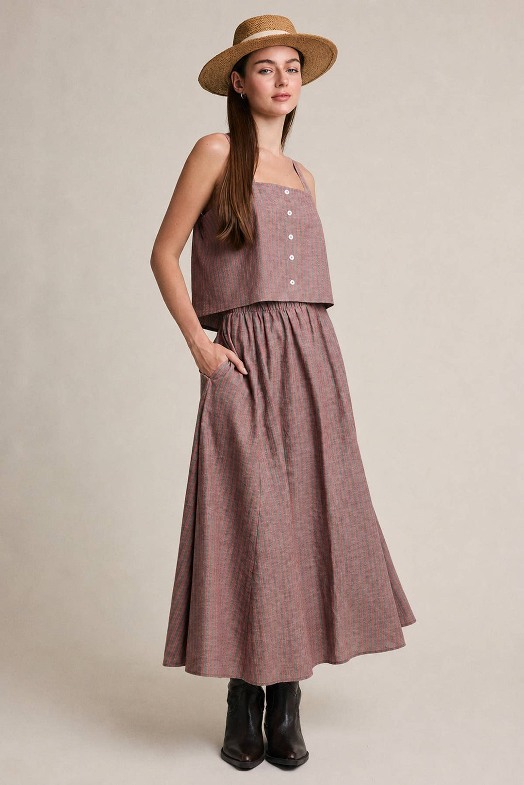 Raisonnel | Striped Linen Blend Button-Front Cami