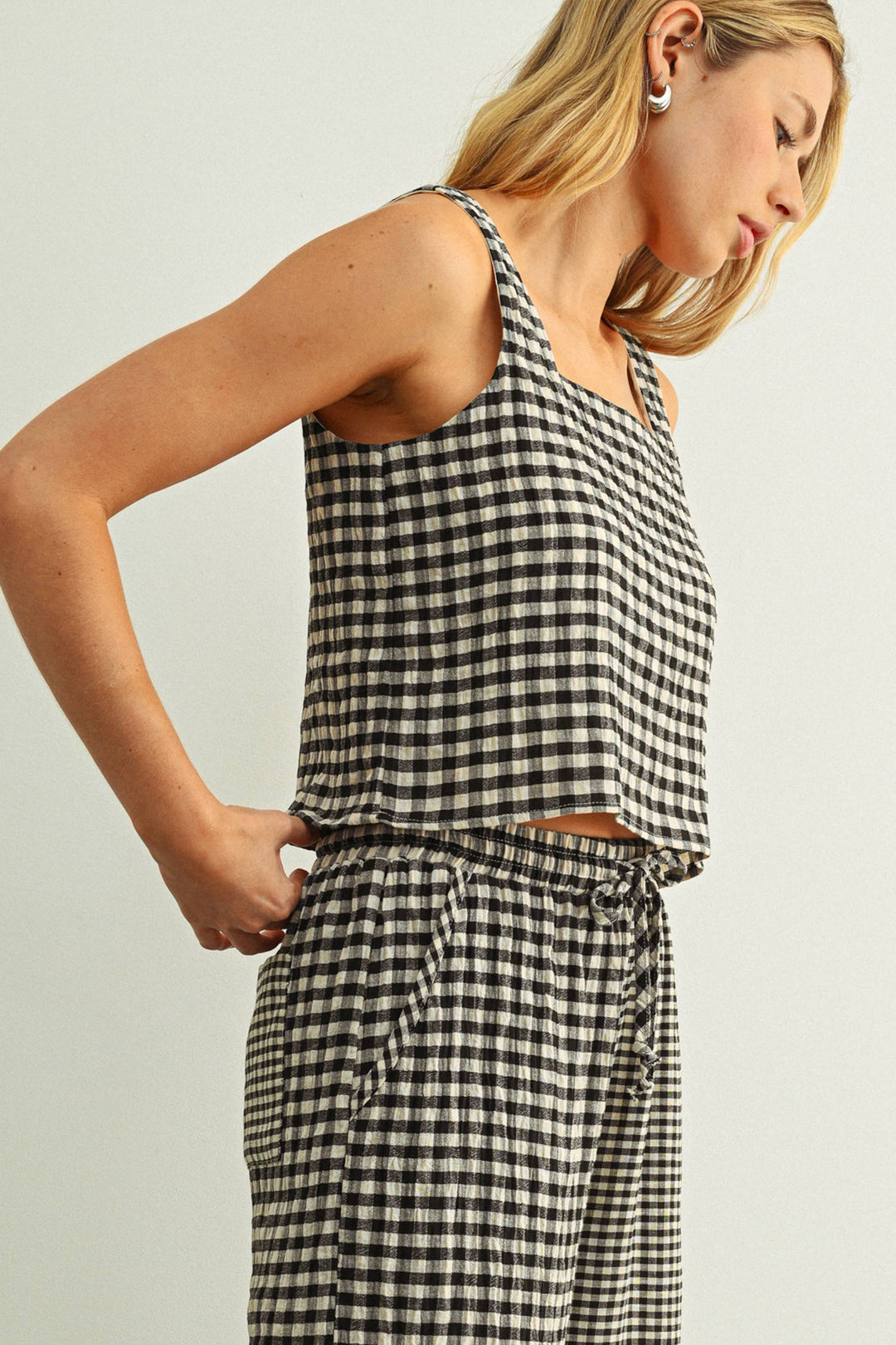 Miou Muse | Gingham Square Neck Tank Top