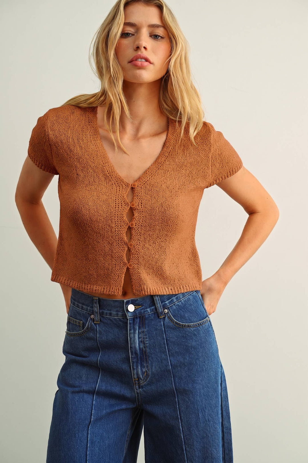 Miou Muse | Cap Sleeve Button Front Top