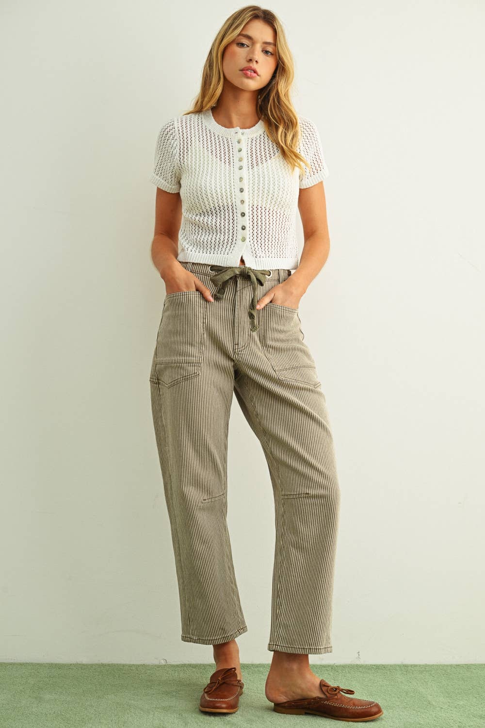Miou Muse | Button Front Short Sleeve Knitted Top
