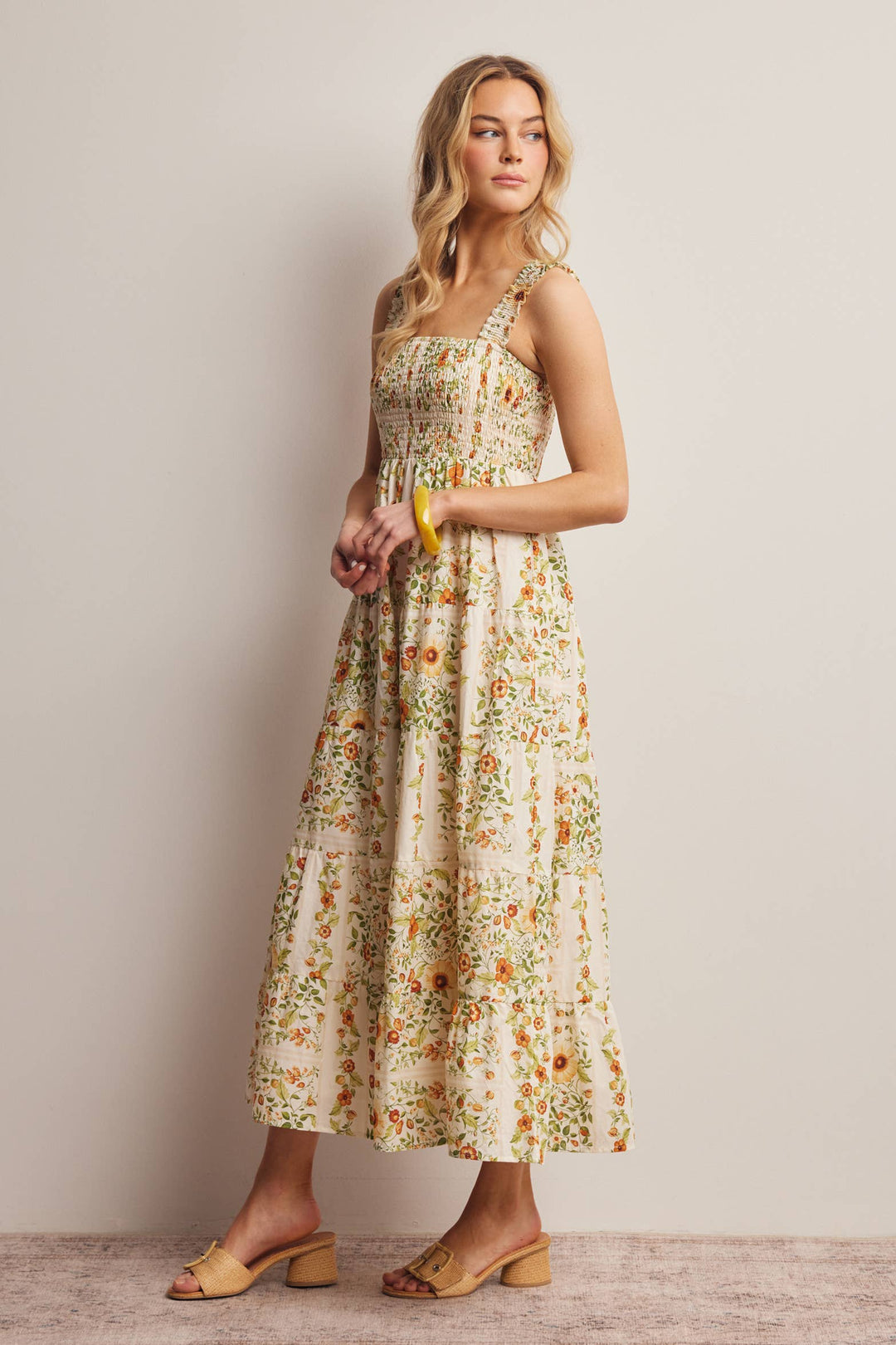 Forte | Floral Smocked Tiered Midi Dress