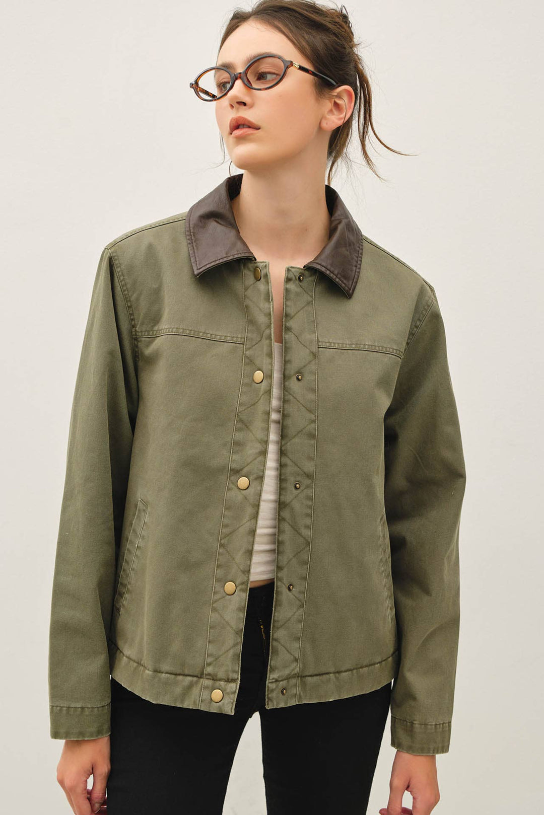 Be Cool | Cotton Chore Jacket With Leather Collar