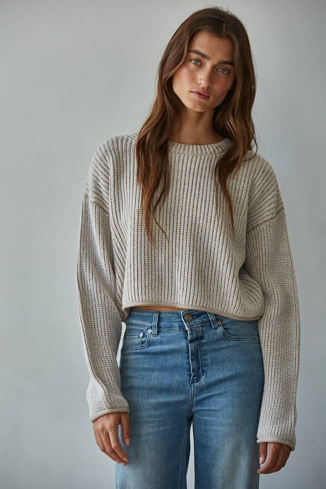 By Together | Knit Sweater Ribbed Crew Neck Pullover