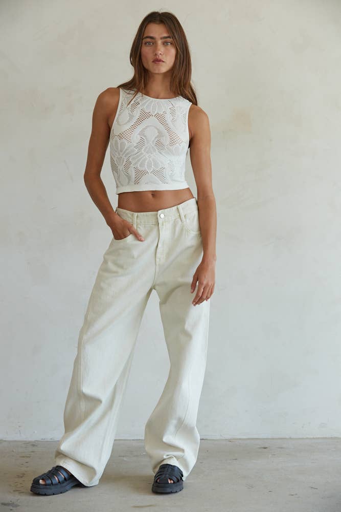 By Together | Knit Seamless Jacquard Round Neck Tank Top