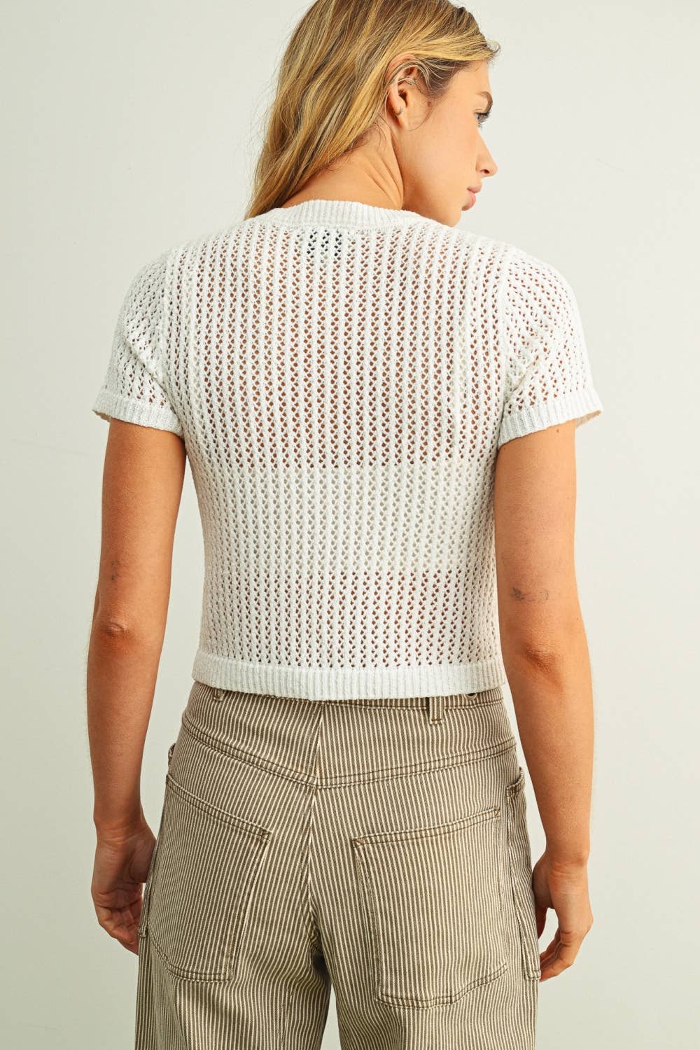 Miou Muse | Button Front Short Sleeve Knitted Top