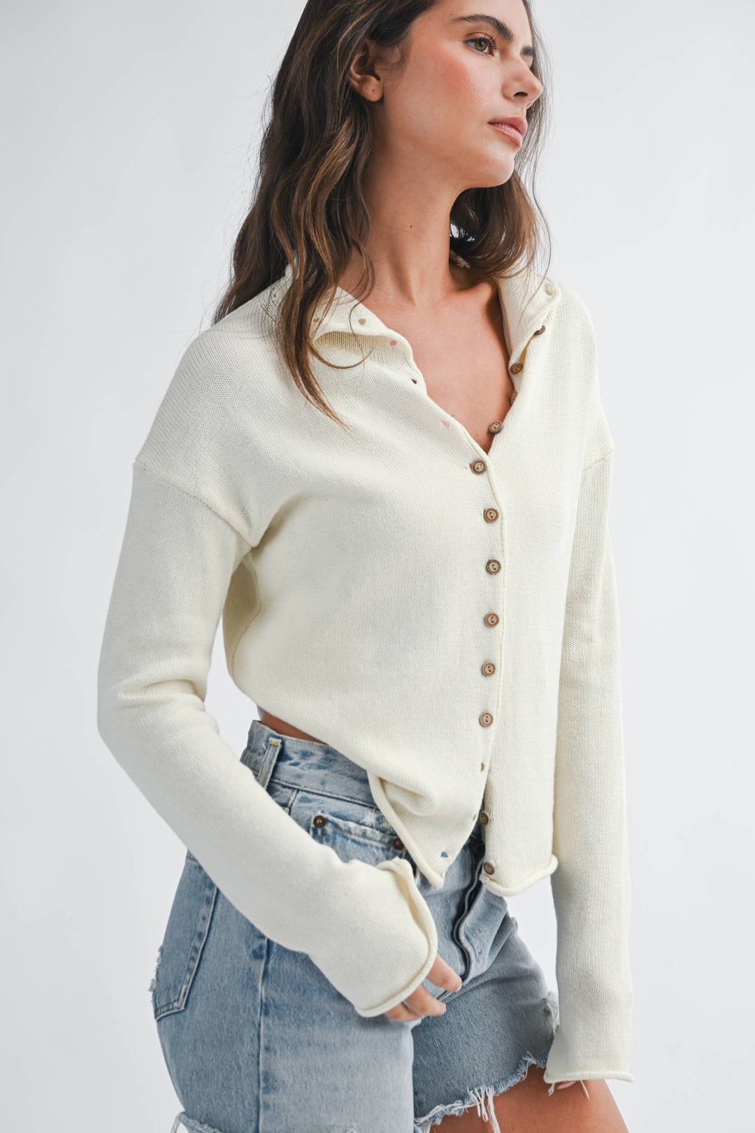Aemi and Co | Button Front Cropped Knit Cardigan