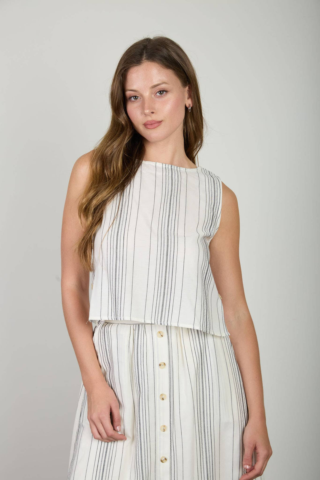 Blu Pepper | Striped Sleeveless Side Button Detail Top