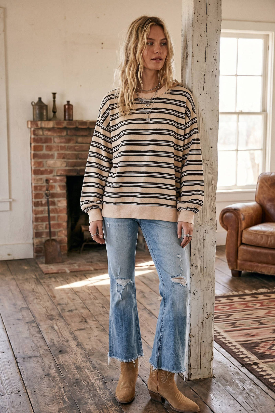 Sewn and Seen | Oversized French Terry Striped Sweatshirt
