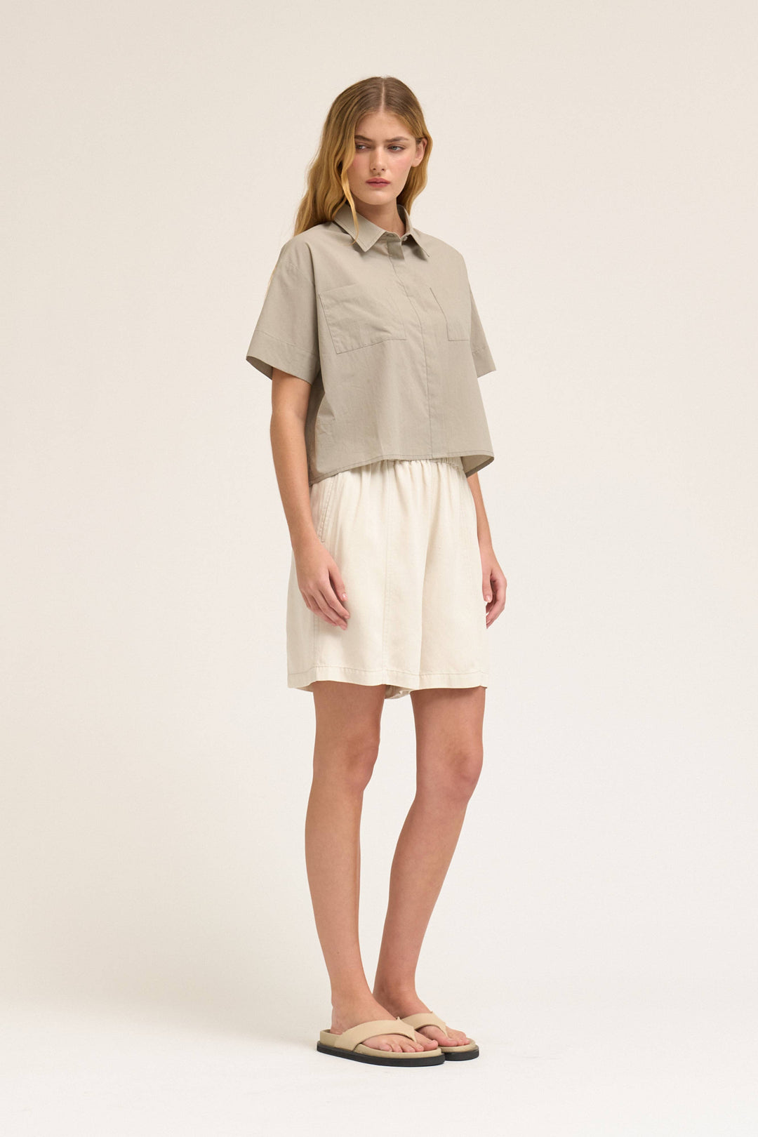 Grade and Gather | Cropped Button Up Shot Sleeve Top 