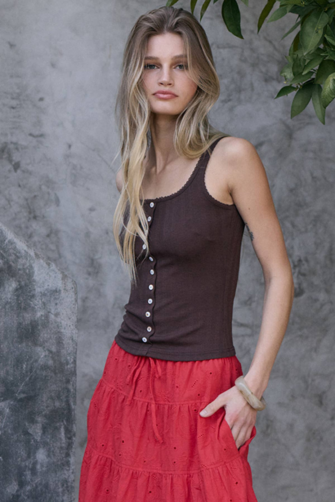 Raisonnel | Pointelle Ribbed Button Front Knit Cami