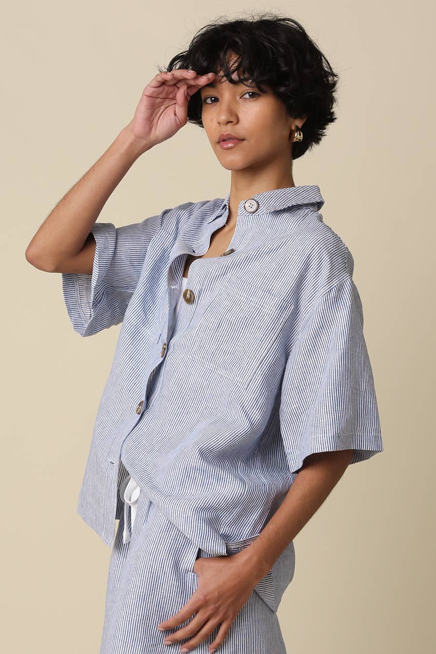 Olivacious | Alison Linen Striped Button-Up Shirt