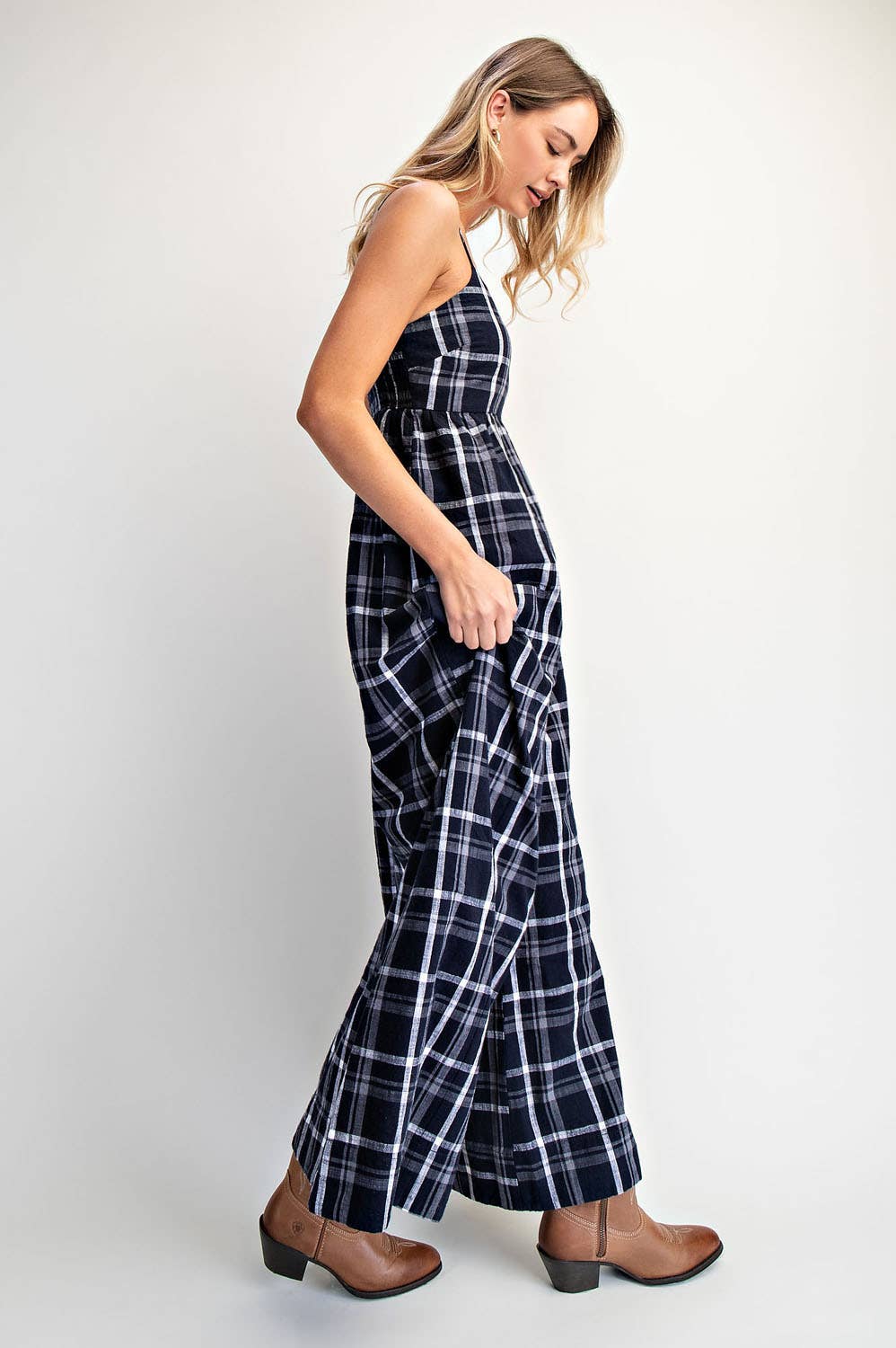 Cotierra | Checker Smocked Back Cami Jumpsuit