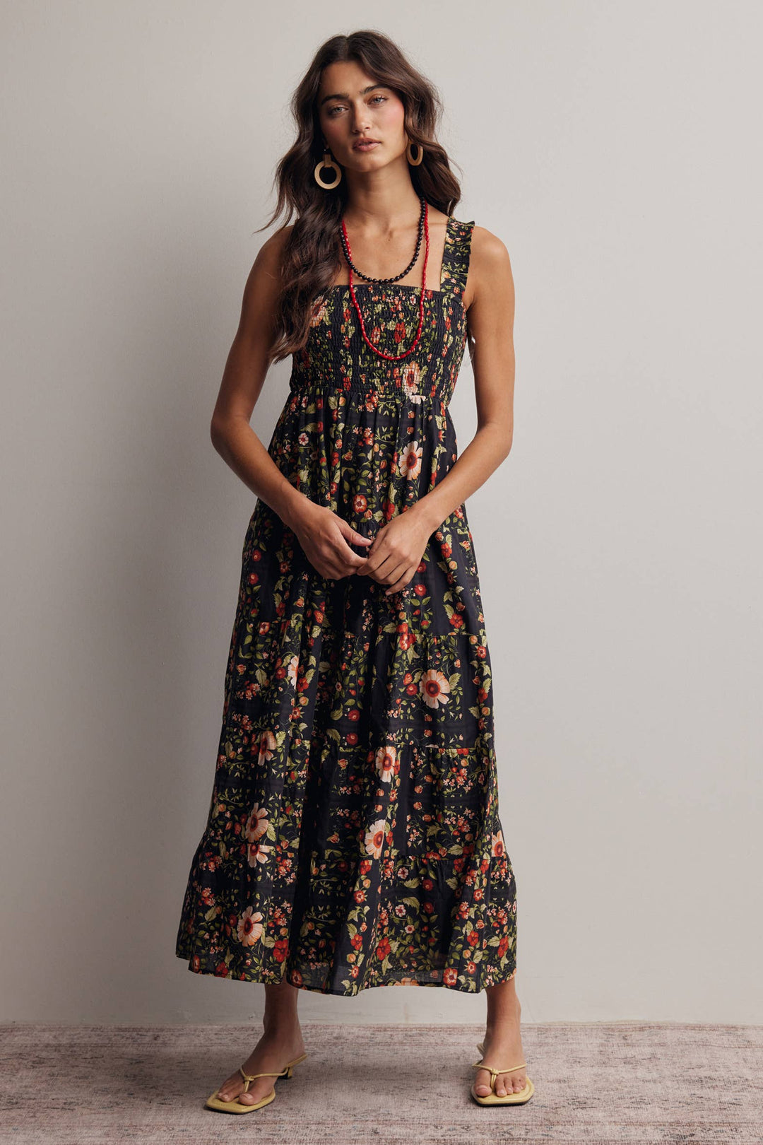 Forte | Floral Smocked Tiered Midi Dress
