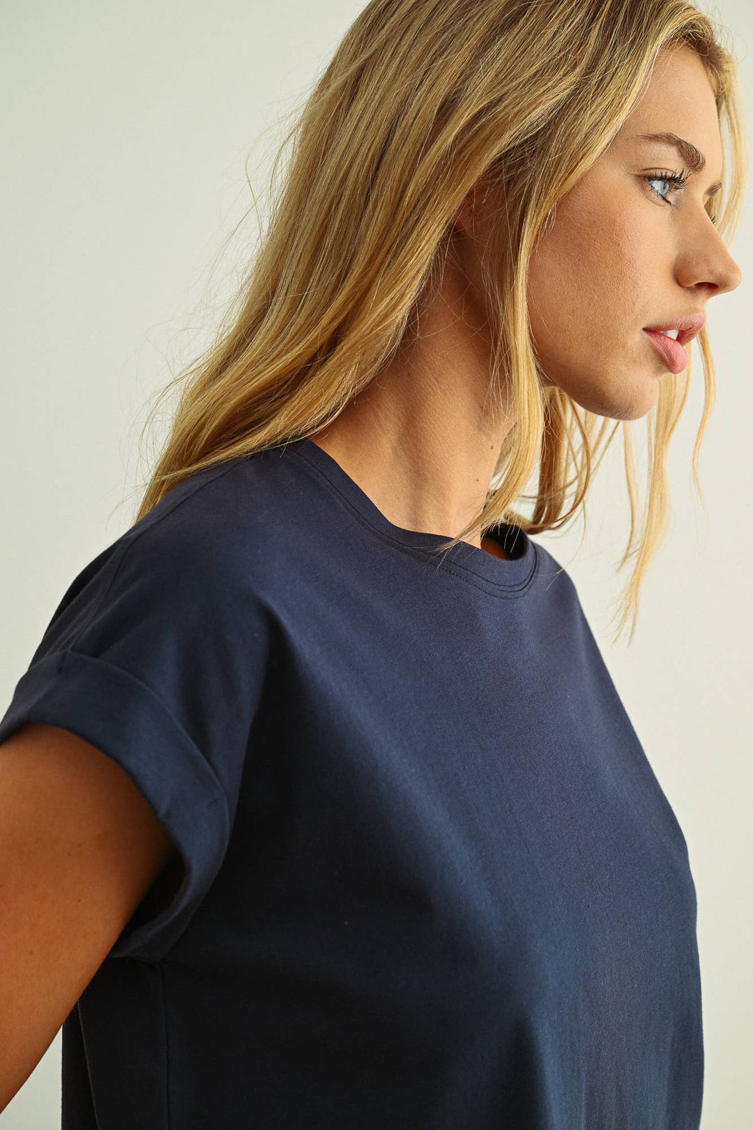 Miou Muse | Round Neck Cuffed Sleeve Top