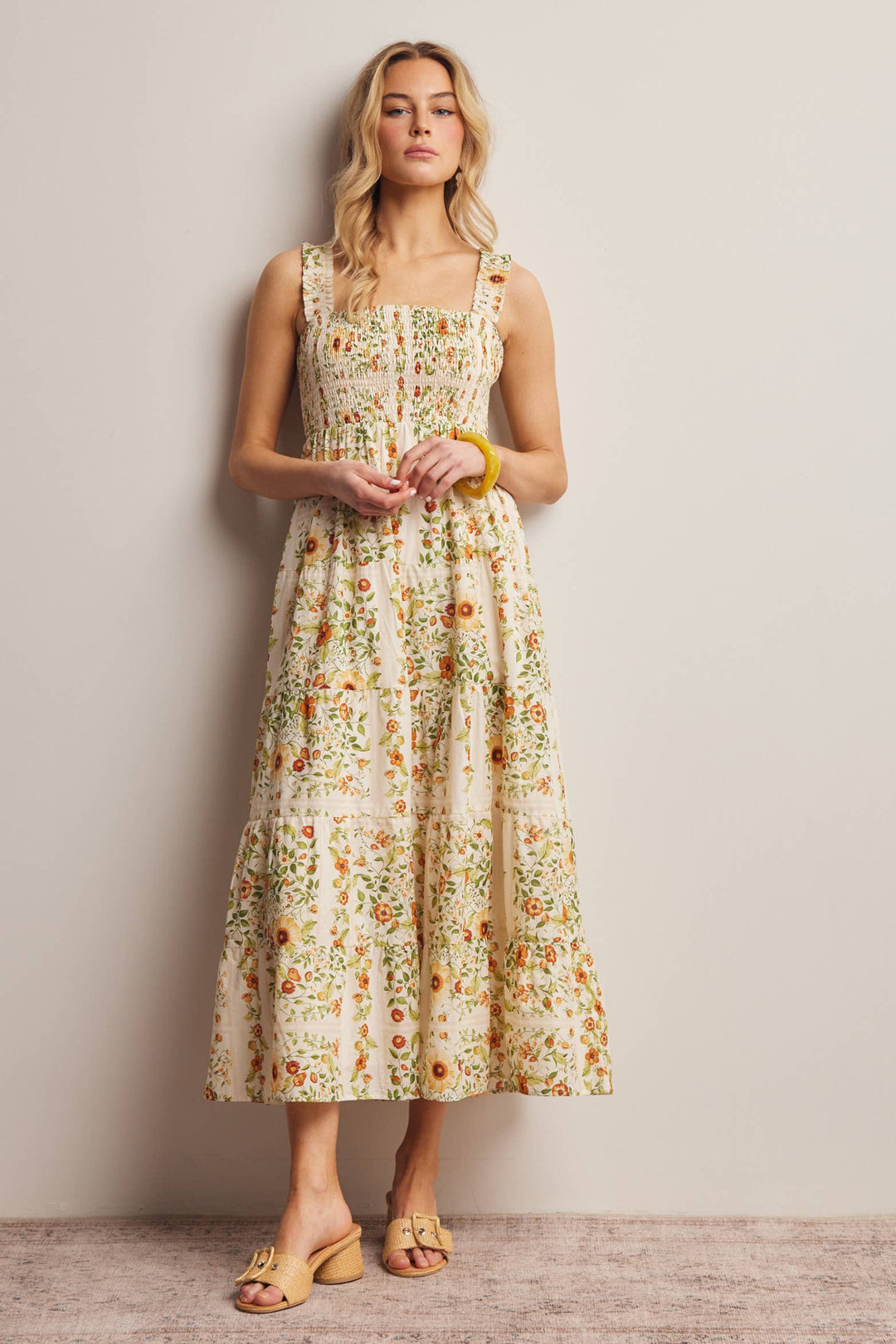 Forte | Floral Smocked Tiered Midi Dress
