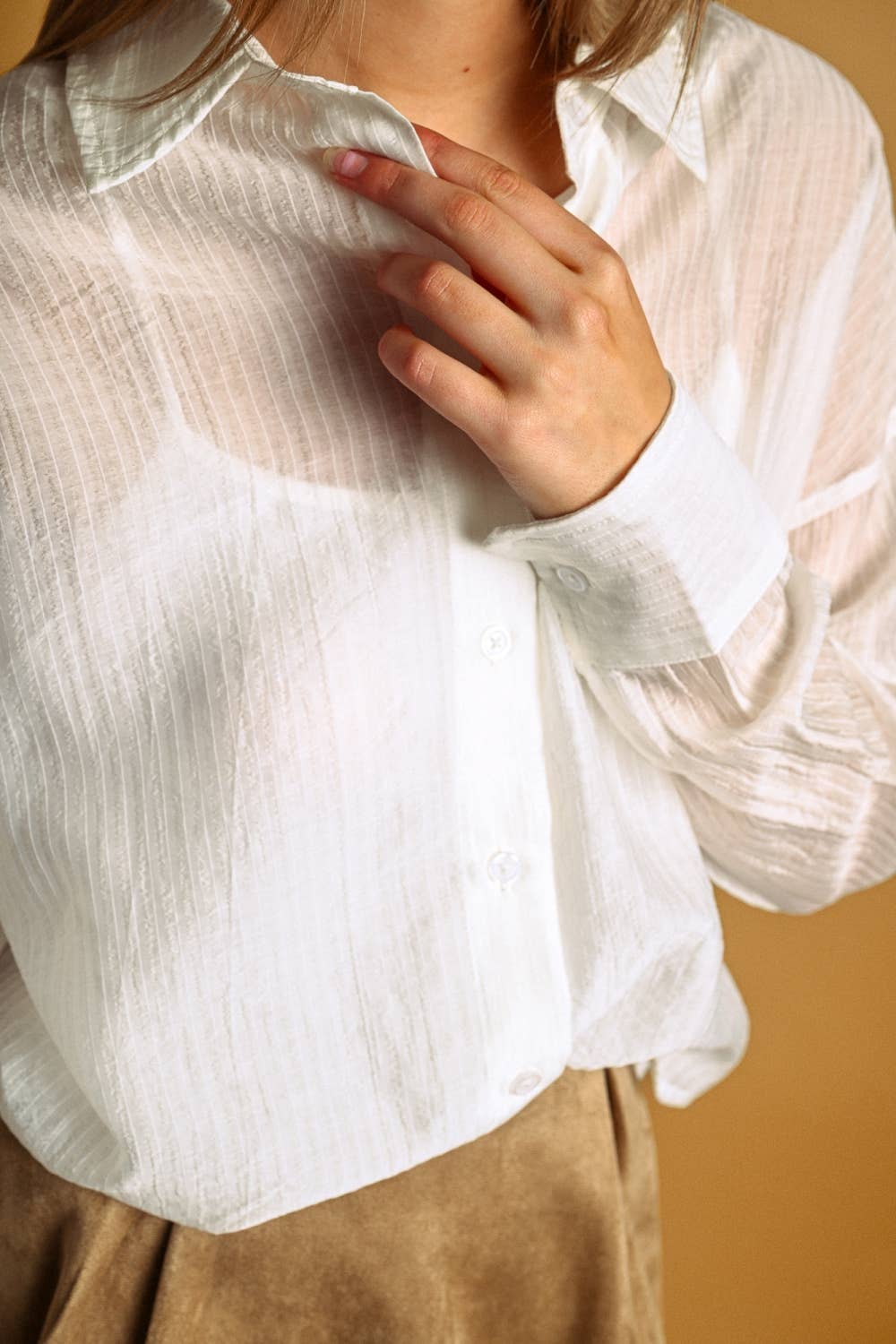 Miou Muse | Pin Striped Sheer Button Front Shirt