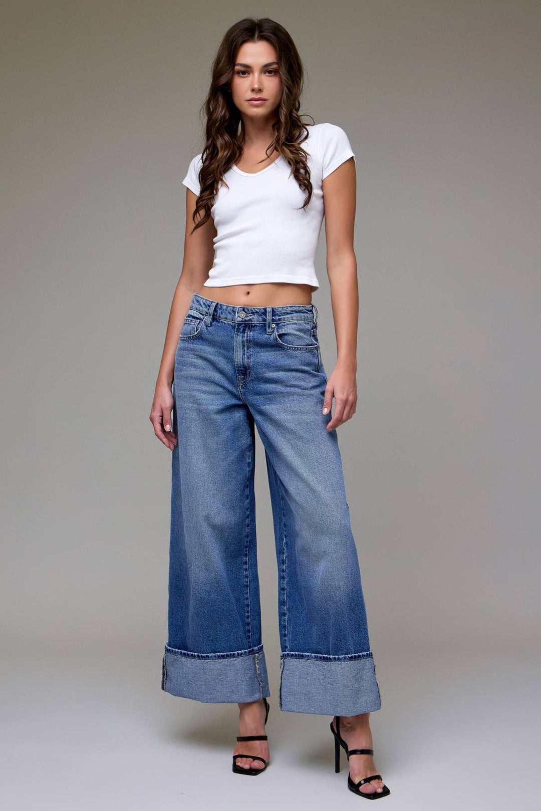 Hidden Jeans | Medium Dark Classic Cuffed High Rise Oversized Wide Leg