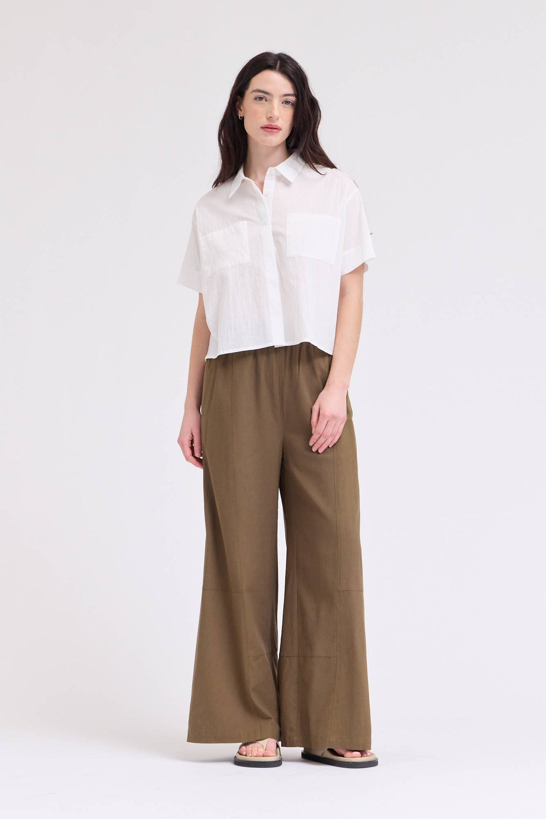 Grade and Gather | Cropped Button Up Shot Sleeve Top 