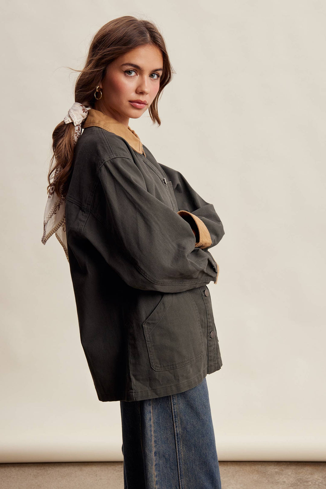 Listicle | Contrast Collar Utility Barn Jacket LJ0271